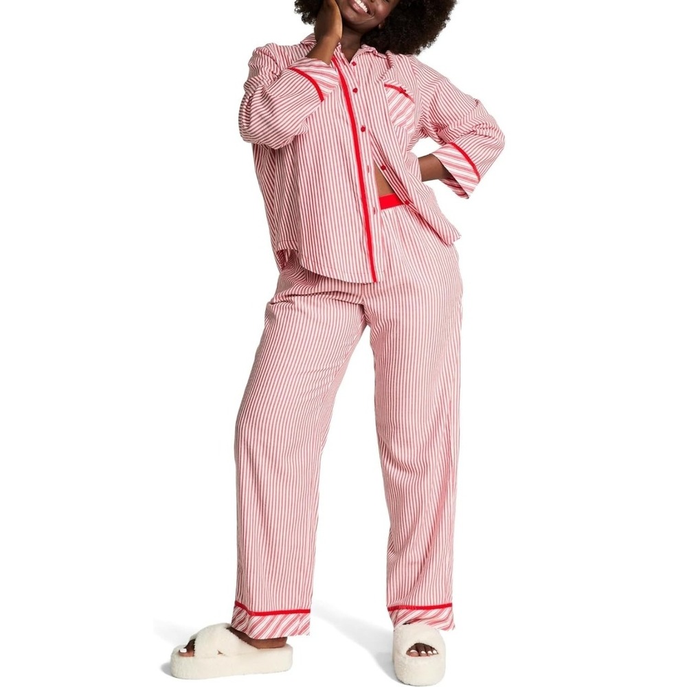 NWT‎ Victoria Secret Candy Cane Striped Pajama Set Small, LS Top/Pants w/pockets